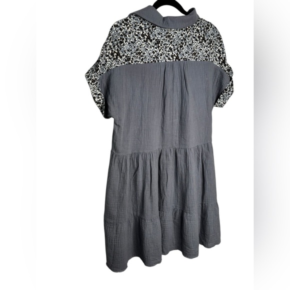 NEW Umgee Women's Ruffle Tiered Mini Dress Blue with Leopard Collar/Sleeves - Picture 8 of 11